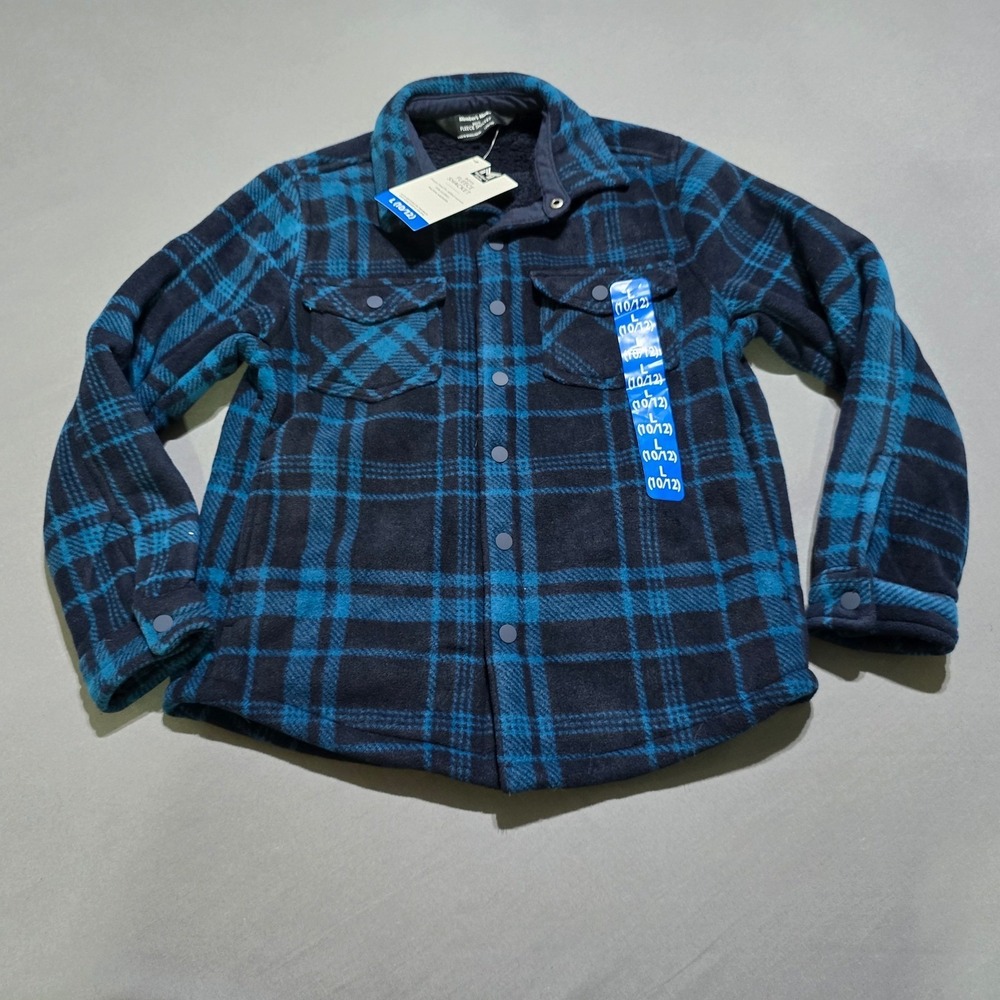 Member's Mark Fleece Shacket Boys L 10/12 Blue Black Plaid Sherpa Lined Jacket